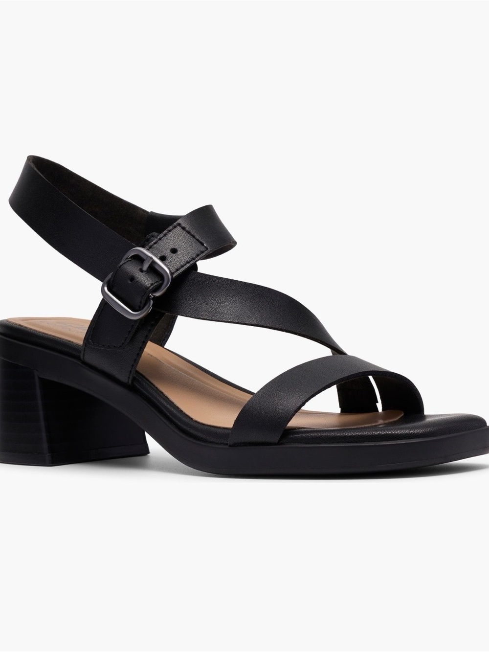 Clarks Jaylan Sol Black Leather Strappy Block Heel Sandals Women’s